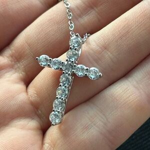New 925 Sterling Large Diamond Cross Necklace